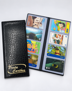 Porta Cartão Tipo Agenda para Colecionadores - Para 80 cartões - Gravação Dourada (Ref.672MPT)