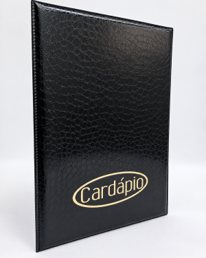 Pasta Cardápio A4 com 2 divisões para 6 páginas – Cardápio almofadado com gravação dourada – Ref. 650MPT