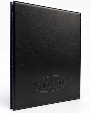 Pasta Cardápio A4 com 5 divisões para 10 páginas - Cardápio com gravação em baixo relevo, contém bolsa interna e 3 parafusos de metal 7mm - Ref.630EPT  (Opção para expandir as divisões Ref. 410TRS)