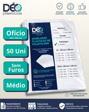 Envelope Plástico Ofício Espessura Médio e sem Furos – 50 unid (Blister) – Ref.667S/F