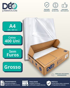 Envelope Plástico A4 Espessura Grosso e sem Furos - 400 unid (Caixa) - Ref.476PIN