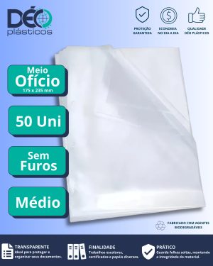 Envelope Plástico 1/2 Ofício Espessura Médio e sem Furos - 50 unid (Blister) - Ref.277S/F