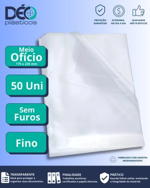 Envelope Plástico 1/2 Ofício Espessura Fino e sem Furos - 50 unid (Blister) - Ref.269S/F
