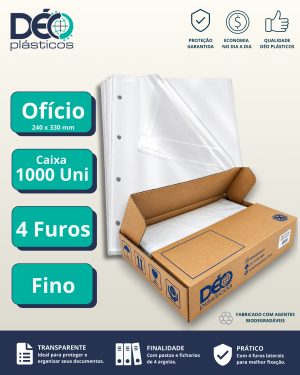 Envelope Plástico Ofício Espessura Fino e 4 Furos - 1.000 unid (Caixa) - Ref.669PIN