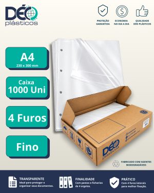 Envelope Plástico A4 Espessura Fino e 4 Furos - 1.000 unid (Caixa) - Ref.469PIN