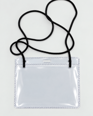 Porta Credencial Horizontal  com Cordão Preto para Eventos e Feiras - (REF 616 TRS)