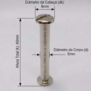 Parafusos de Metal para pasta e mostruários com diâmetro 5mm - Tamanho - 40 mm (Ref. 908) - Embalagem com 100 unidades