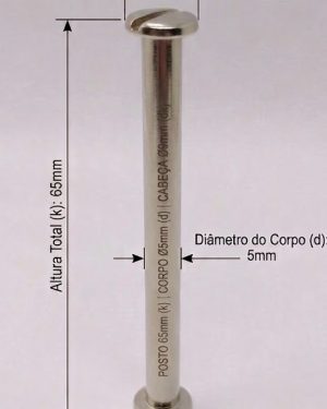 Parafusos de Metal para pasta e mostruários com diâmetro 5mm  - Tamanho 65 mm  (Ref. 913) - Embalagem com 100 unidades