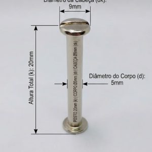 Parafusos de Metal para pasta e mostruários  com diâmetro de 5 mm - Tamanho  20 mm  (Ref. 904) - Embalagem com 100 unidades