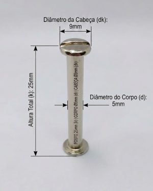 Parafusos de Metal - Com diâmetro de 5 mm - Tamanho - 25 mm  (Ref. 905) - Embalagem com 100 unidades