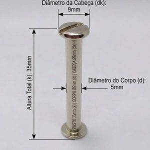 Parafusos de Metal para pasta e mostruários com diâmetro 5mm - Tamanho - 35 mm (Ref. 907) - Embalagem com 100 unidades