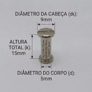 Parafusos de Metal para pasta e mostruários com diâmetro 5mm  - Tamanho - 15 mm  (Ref. 903) - Embalagem com 100 unidades