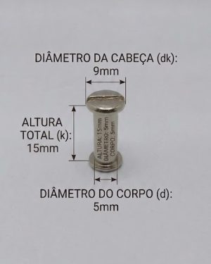 Parafusos de Metal para pasta e mostruários com diâmetro 5mm  - Tamanho - 15 mm  (Ref. 903) - Embalagem com 100 unidades