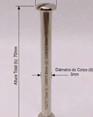 Parafusos de Metal para pasta e mostruários com diâmetro 5mm  - Tamanho - 70 mm  (Ref. 914) - Embalagem com 100 unidades