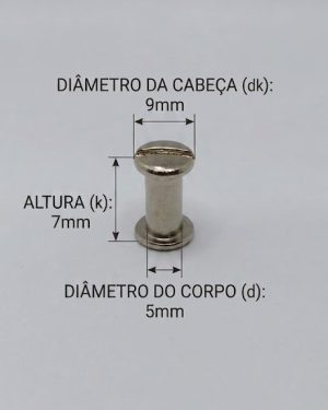 Parafusos de Metal para pasta e mostruários com diâmetro 5mm  - Tamanho - 07 mm  (Ref. 917) - Embalagem com 100 unidades