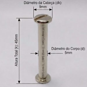 Parafusos de Metal - C/ diâmetro de 5 mm - Tamanho - 45 mm  (Ref. 909) - Embalagem com 100 unidades