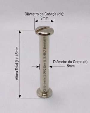 Parafusos de Metal - C/ diâmetro de 5 mm - Tamanho - 45 mm  (Ref. 909) - Embalagem com 100 unidades