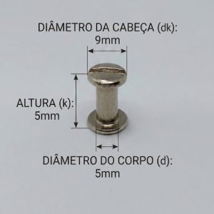 Parafusos de Metal para pasta e mostruários com diâmetro 5mm - Tamanho - 05 mm (Ref. 901) - Embalagem com 100 unidades