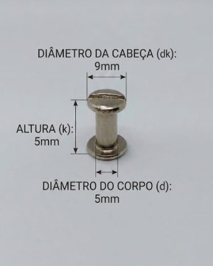 Parafusos de Metal para pasta e mostruários com diâmetro 5mm - Tamanho - 05 mm  (Ref. 901) - Embalagem com 100 unidades