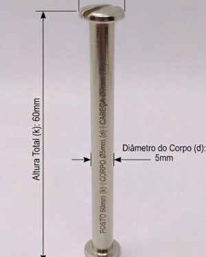Parafusos de Metal para pasta e mostruários com diâmetro 5mm - tamanho  60 mm  (Ref. 912) - Embalagem com 100 unidades