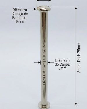 Parafusos de Metal para pasta e mostruários com diâmetro 5mm - Tamanho - 75 mm  (Ref. 915) - Embalagem com 100 unidades
