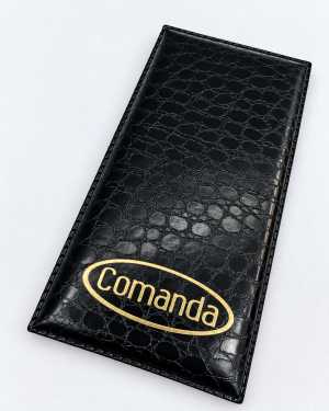 Porta Conta para Bares e Restaurantes em Preto Croco Almofadado com Gravação em Dourado - Ref.631MPT