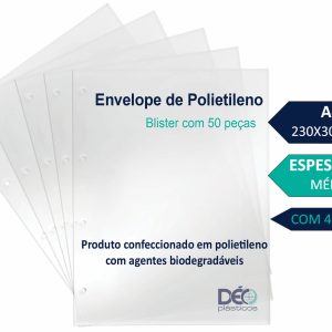 Ref 464pin _ ENVELOPE POLIETILENO A4 MÉDIO COM 4 FUROS