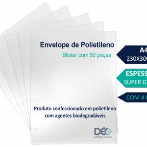 Ref 466pin _ ENVELOPE POLIETILENO A4 SUPER GROSSO COM 4 FUROS