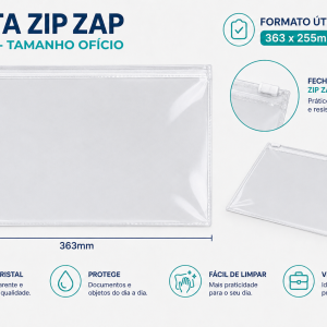 Pasta  Zip Zap oficio plástica transparente em pvc com ziper  horizontal  (Ref-3004)