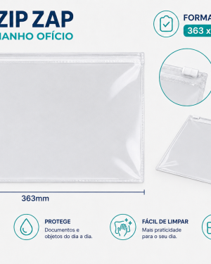 Pasta  Zip Zap oficio plástica transparente em pvc com ziper  horizontal  (Ref-3004)