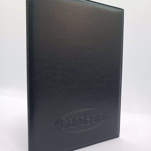 Cardápio pasta c/ 2 divisões A 4 almofadado com gravação em baixo relevo “CARDÁPIO” p/ 6 páginas  (Ref. 650EPT)