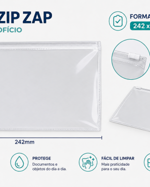 Pasta zip zap  meio oficio transparente em pvc com ziper plástico horizontal  ( Ref-2520)