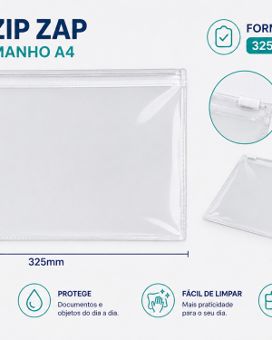 Pasta zip zap A4 transparente em pvc com ziper plástico horizontal  (Ref-2108)